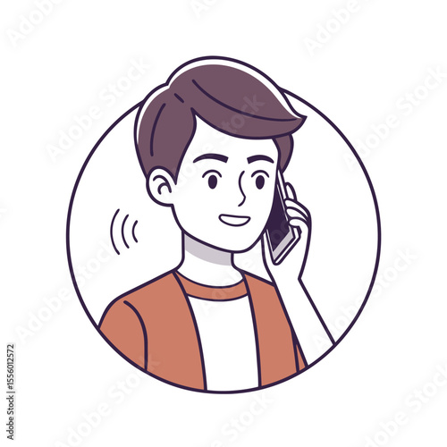 Man on a Call: A young individual is seen engaging in a phone conversation. The circular frame encapsulates the essence of the moment.