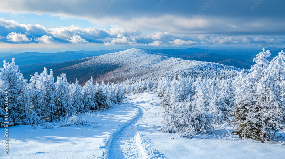Obraz premium Winter landscape adventure snow-covered mountains scenic view natural beauty wide angle tranquil serenity