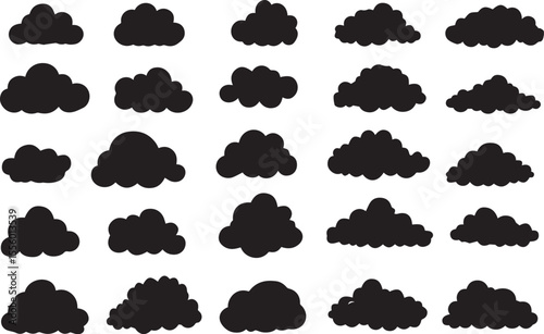Cloud vector graphic design. A set of clouds illustration in the sky in black silhouette.