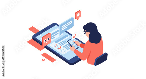 Online communication isometric vector illustration for digital interaction design