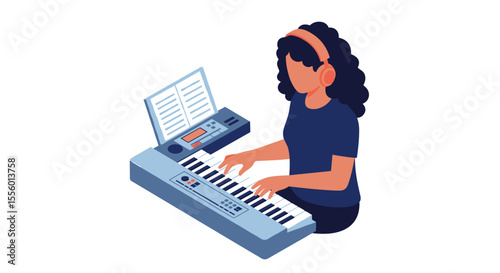 Musician playing keyboard - vector illustration for music design in isometric style