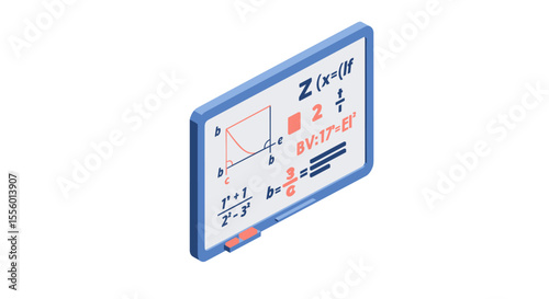 Isometric vector illustration of a mathematical whiteboard for educational design