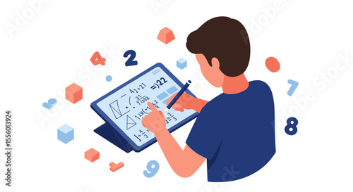 Math learning vector illustration: concept of digital education for online classes in flat style