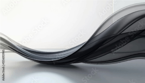 Black and white abstract wave background with curved lines and digital pattern design