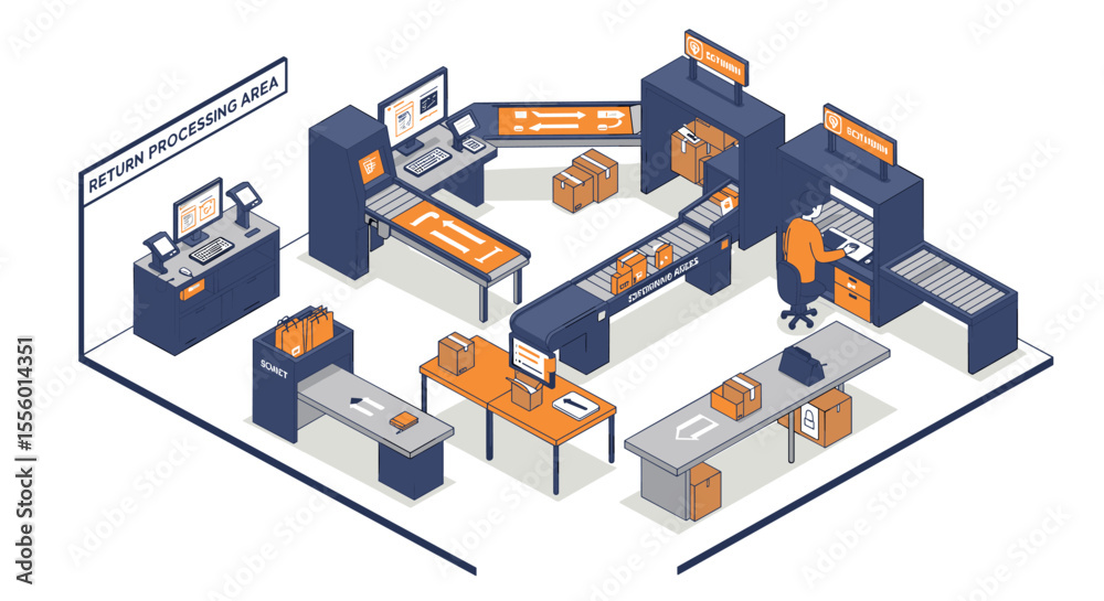 Obraz premium Warehouse return process flow vector illustration in isometric style
