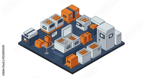 Isometric warehouse logistics vector illustration for industrial design