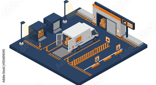 Isometric cargo delivery vector illustration for warehouse logistics and shipping design