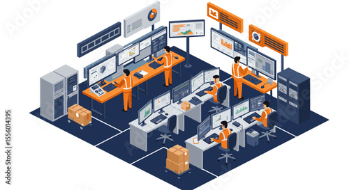 Modern office it operations vector illustration for design and print, isometric style