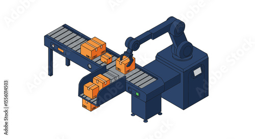 Automated factory process vector illustration for industrial design in isometric style