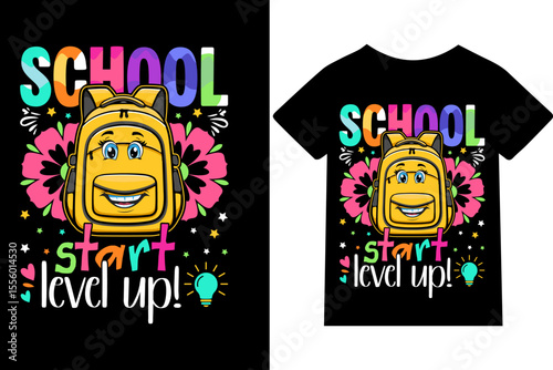  School start – level up! T-shirt design or quote or mug or typography design