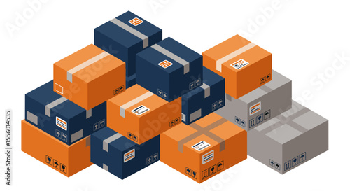 Logistics and shipping boxes vector illustration in isometric style for packaging design