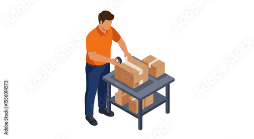 Warehouse packing process vector illustration for logistics design in isometric style