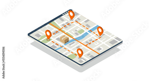 Isometric vector illustration of gps navigation map for location tracking and travel design