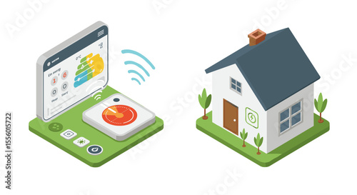 Smart home energy management vector illustration: isometric design for technology interface concept