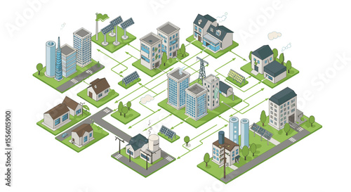 Sustainable smart city concept vector illustration for renewable energy and urban planning design