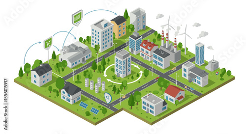 Sustainable smart city vector illustration - isometric design for educational materials