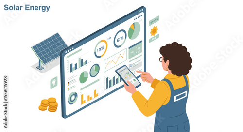 Vector illustration of solar energy analysis for renewable resource insights in flat isometric style