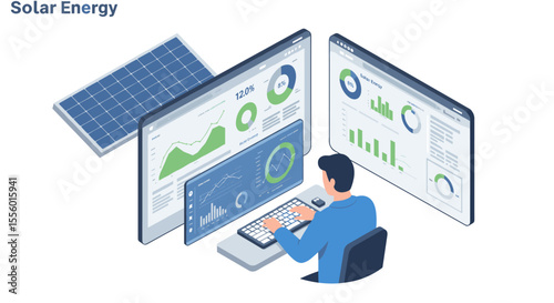 Renewable energy analytics vector illustration for sustainable technology design in isometric style