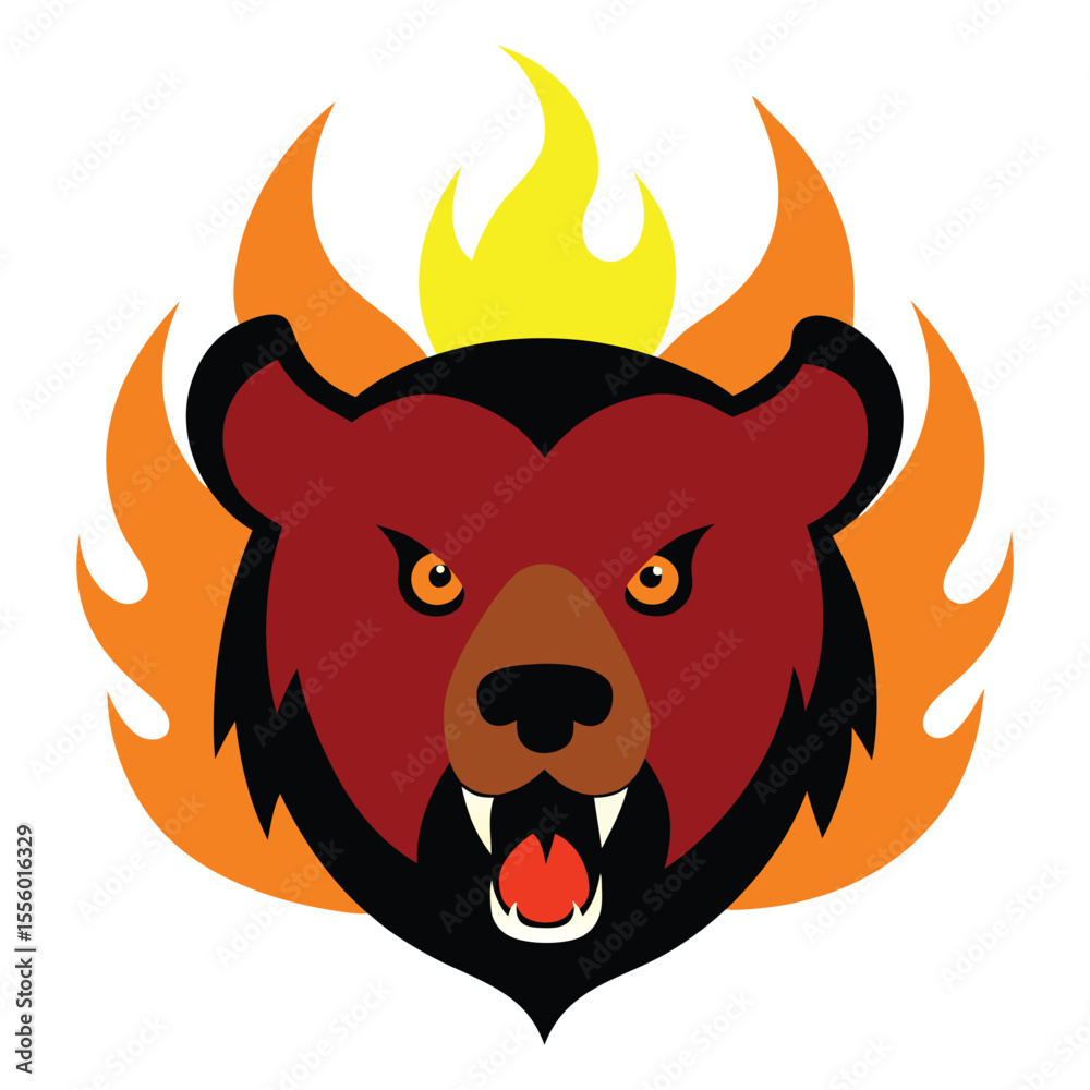 Obraz premium Fire Bear Head Logo for Energy Themed Designs Line Art Vector Illustration