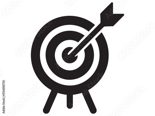 Black silhouette of target with arrow isolated on white background, graphic illustration. concept of accuracy, precision, archery, goal, icon, logo, design element