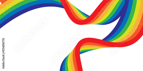 Rainbow wavy ribbon design element. LGBTQ Pride month flag. Rainbow color wave background template shape for banner, poster, flyer, brochure, booklet, cover.
