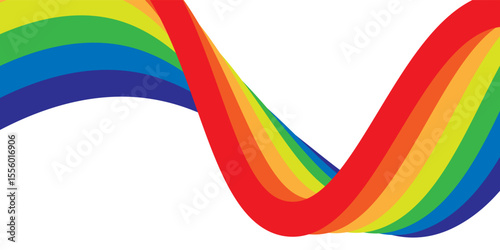 Rainbow wavy ribbon design element. LGBTQ Pride month flag. Rainbow color wave background template shape for banner, poster, flyer, brochure, booklet, cover.