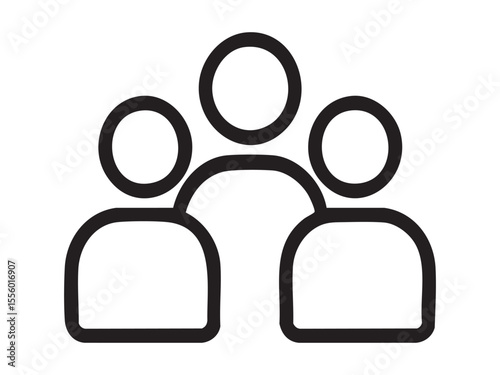 Black outline of three stylized human figures isolated on white background, graphic illustration. concept of people, community, group, teamwork, icon, logo, social interaction
