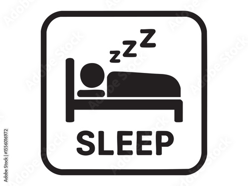 Black silhouette of sleeping person in bed with zzz on white background, graphic illustration. concept of sleep, relaxation, rest, icon, logo, sleep symbol, design element