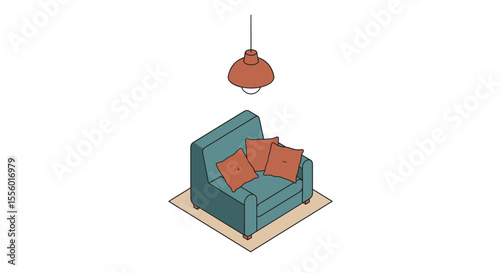 Cozy living room vector illustration: isometric style for interior design and decor