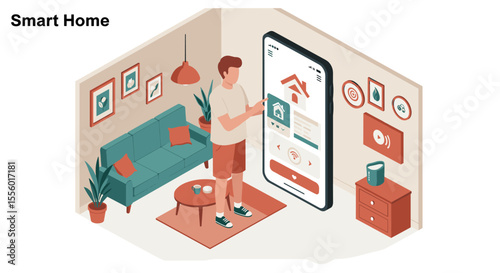 Smart home control vector illustration for digital and print media, isometric style