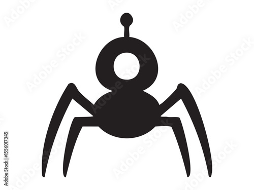 Black silhouette of robot toy with antenna and legs, isolated on white background, graphic illustration. concept of futuristic gadget, sci-fi toy, technology, icon, design element