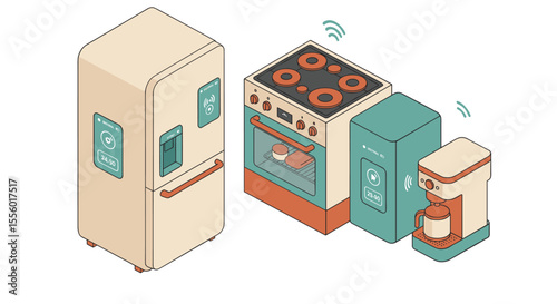 Smart kitchen appliances vector illustration for modern cooking design in isometric style