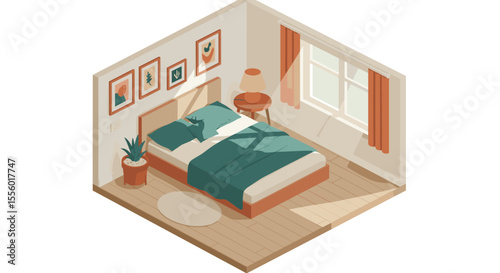 Cozy bedroom vector illustration with modern isometric design for interior decor inspiration