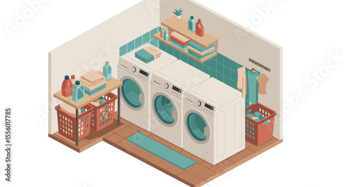 Laundry room vector illustration: isometric design for home decor and organization