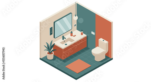 Modern bathroom design vector illustration in isometric style for interior decor and architecture ideas