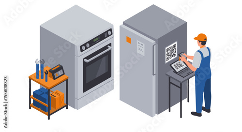 Smart appliance maintenance vector illustration - isometric style for repair and technology design
