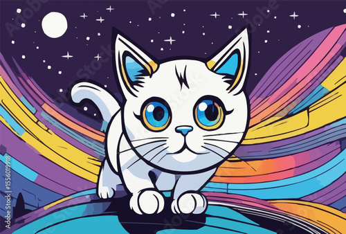 Anime Cat Walking in Space