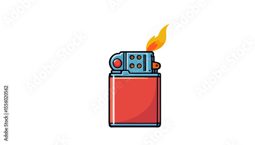 Metal Pocket Lighter with Flame Vector Illustration