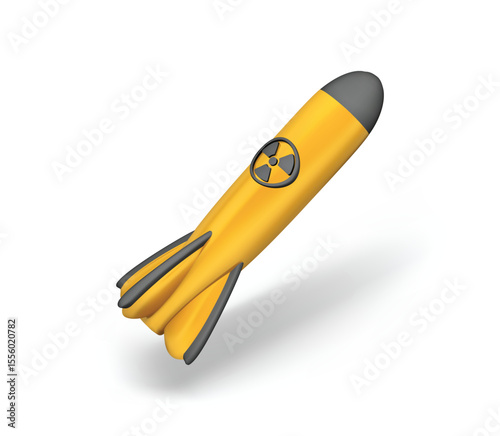 Nuclear Missile with Radiation Symbol isolated vector 3d icon