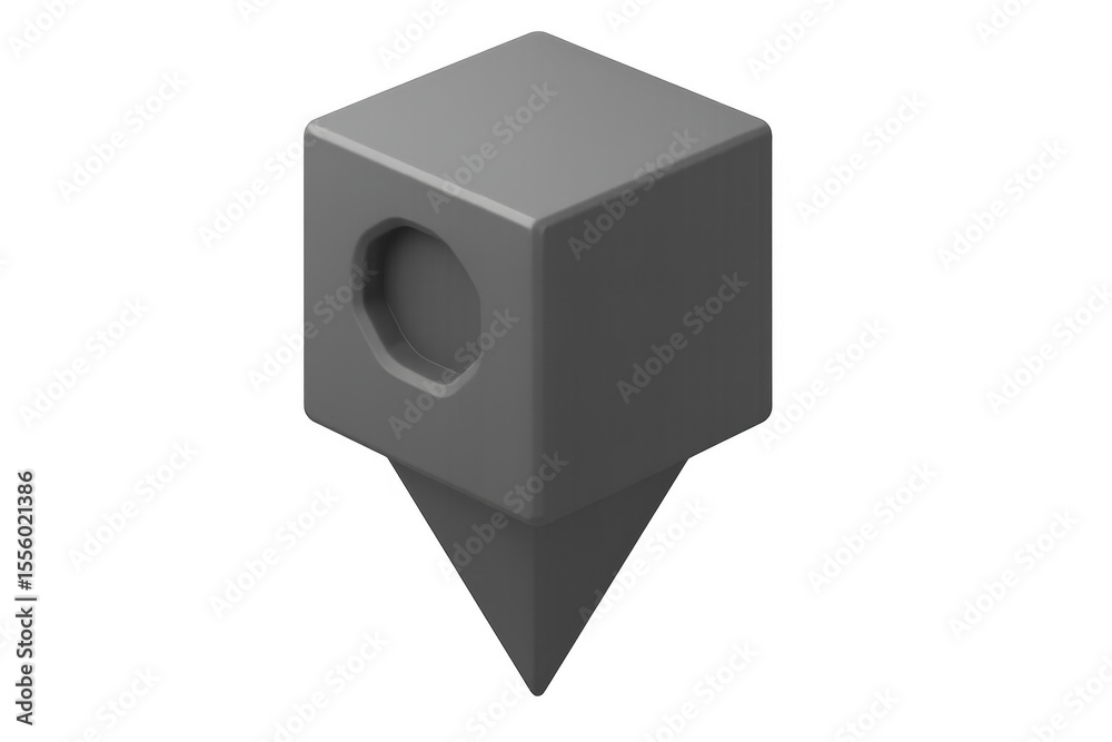 Fototapeta premium Gray octagonal location pin with glossy surface, marking precise geographic coordinates on transparent digital backdrop