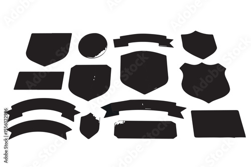 Collection of stencil shapes featuring shields, banners, and various geometric forms, ideal for crafting designs related to military, awards, and insignia Military icon set