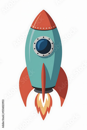A teal rocket blasts off, symbolizing innovation and space exploration.
