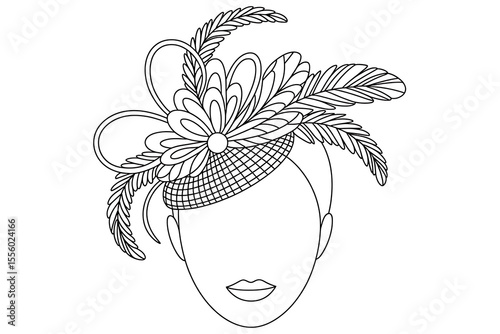 Ornate hat with floral and feather details.
