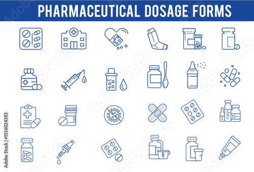 Pharmaceutical dosage and medical icons set
