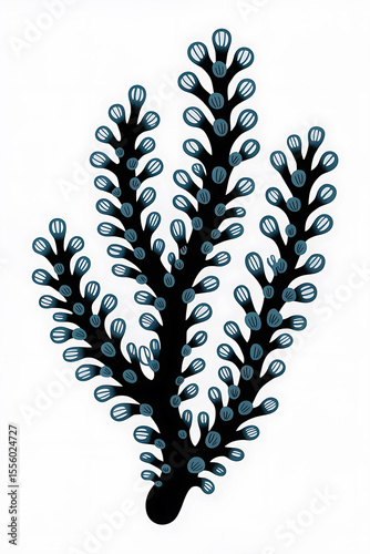 Intricate, dark blue coral branch, detailed design.
