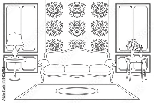 Formal living room with ornate details.

