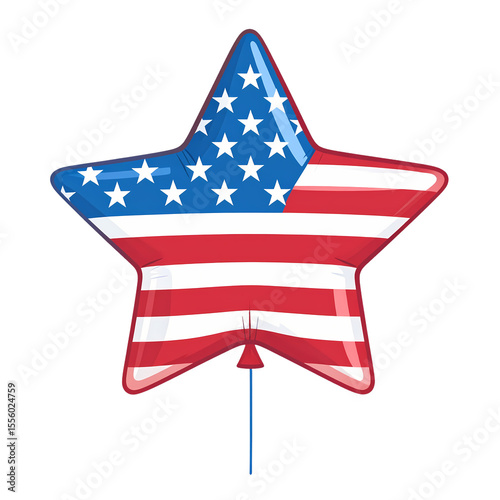 American flag star shaped balloon, perfect for celebrating independence day. Cute 4th of July clipart. 4th of July clipart transparent background. American flag clipart
