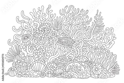 Intricate coral reef, detailed and ornate.
