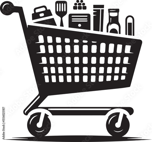 black shopping cart silhouette vector, shopping cart logo vector illustration, shopping cart silhouette vector design