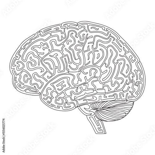 Black and white brain maze illustration labyrinth mind